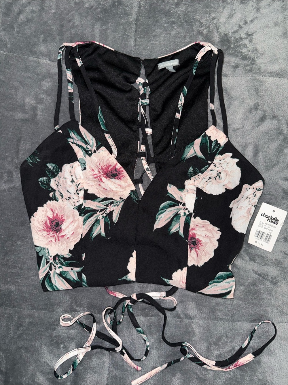 Charlotte Russe Black Floral Strappy Crop Top